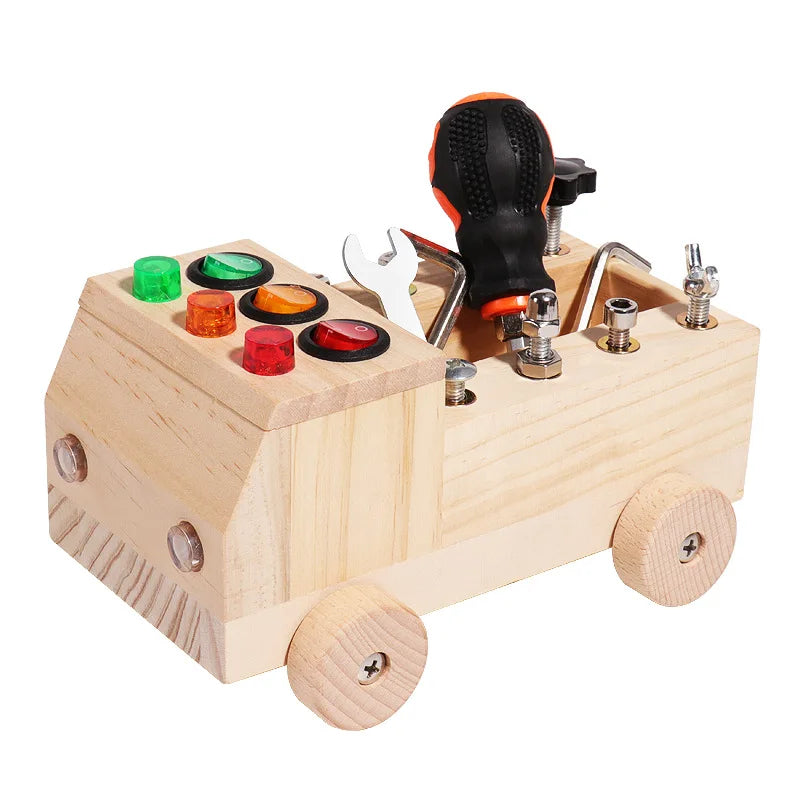 Educational Montessori Busy Board With Mechanical Assembly, LED Switches, Creative & Fun Learning For Ages 3+