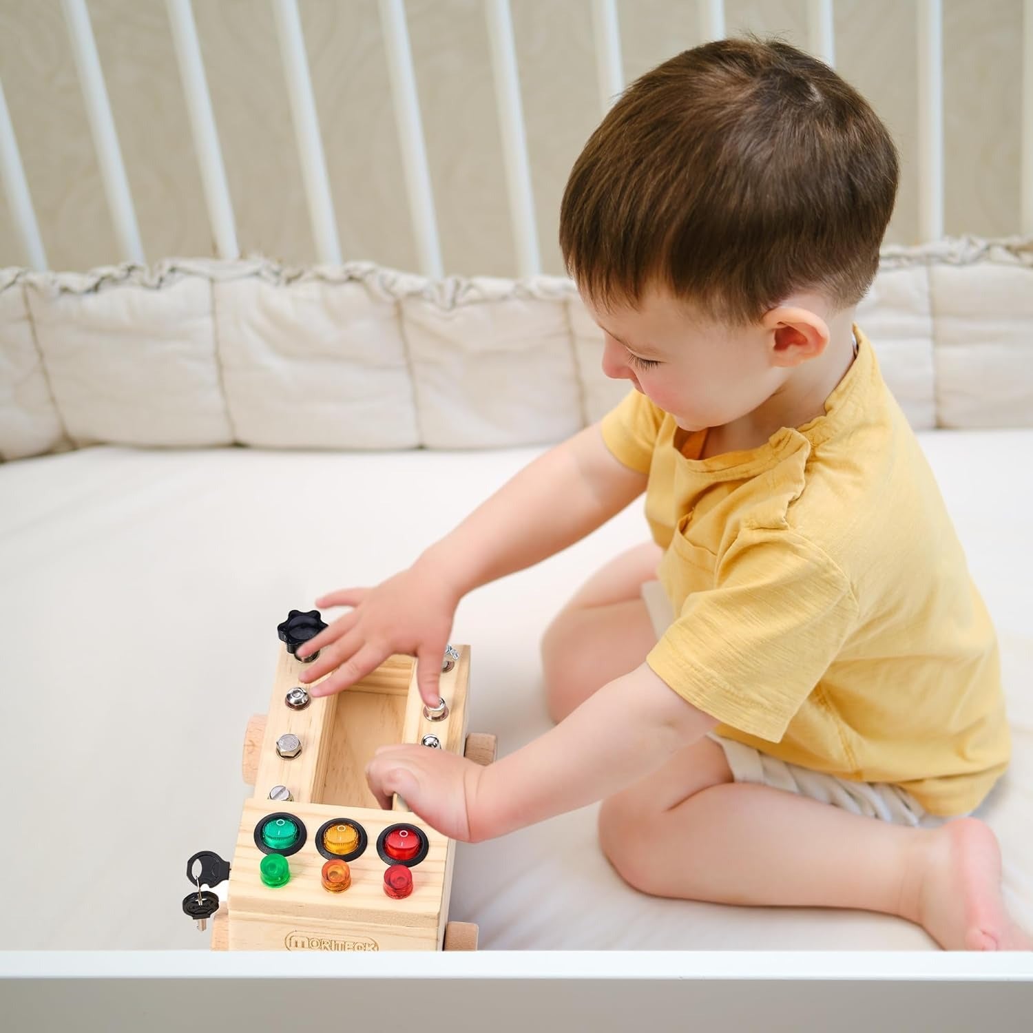 Educational Montessori Busy Board With Mechanical Assembly, LED Switches, Creative & Fun Learning For Ages 3+