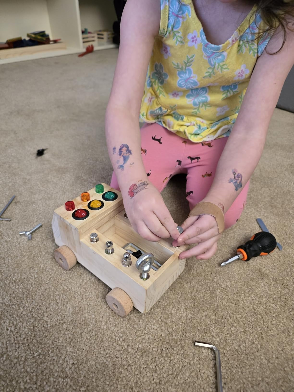 Educational Montessori Busy Board With Mechanical Assembly, LED Switches, Creative & Fun Learning For Ages 3+