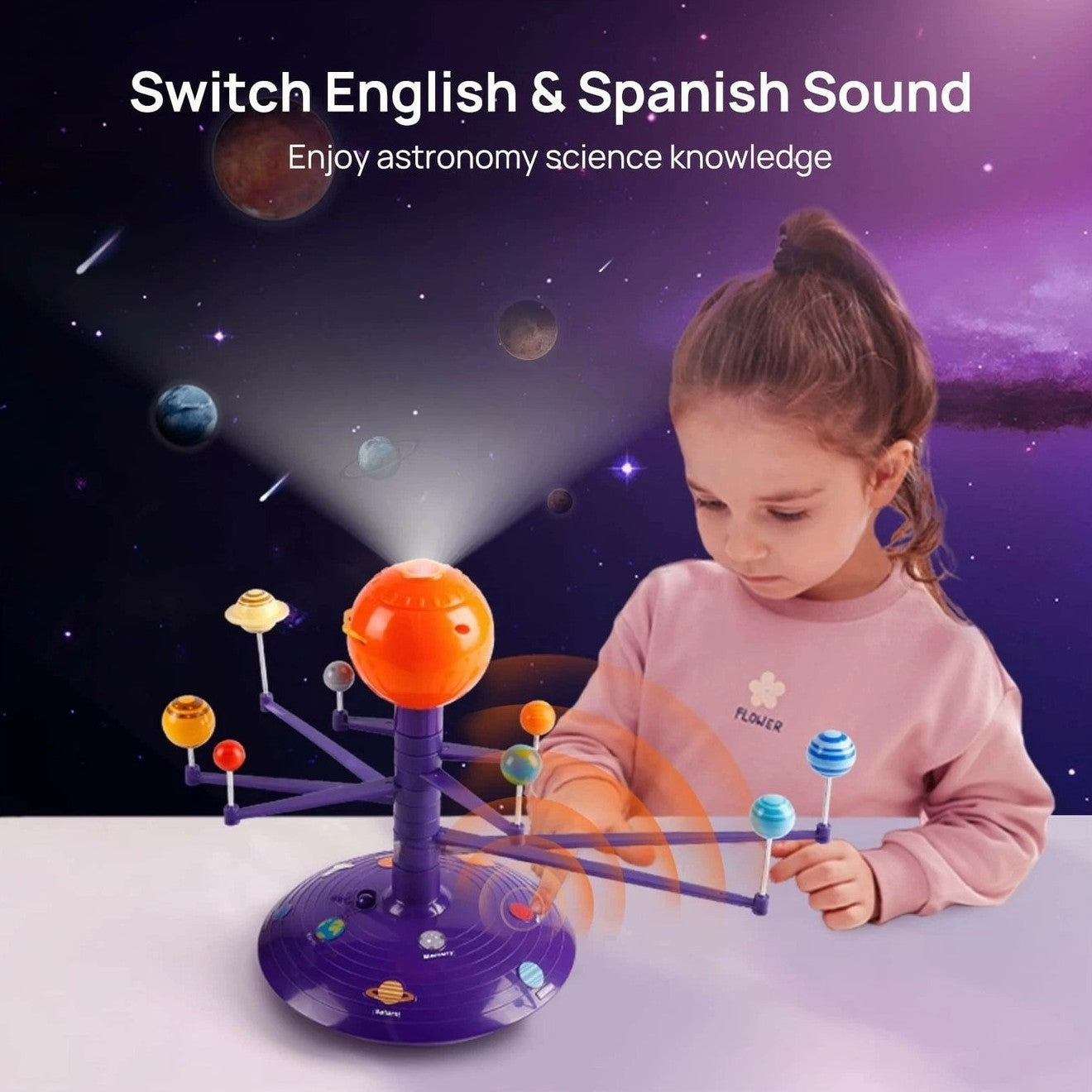 Educational Planet Toy with English and Spanish Voice Interaction, 24-Slide Space Projector, Safe for Ages 6+