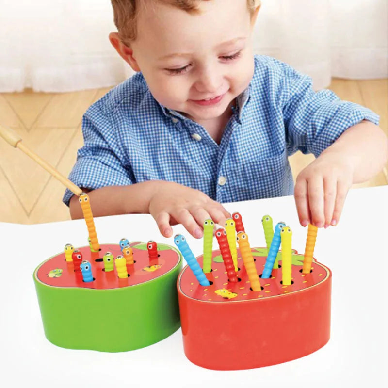 Educational Wooden Catch Worm Game for Fine Motor Skill Development, Safe for Ages 3+