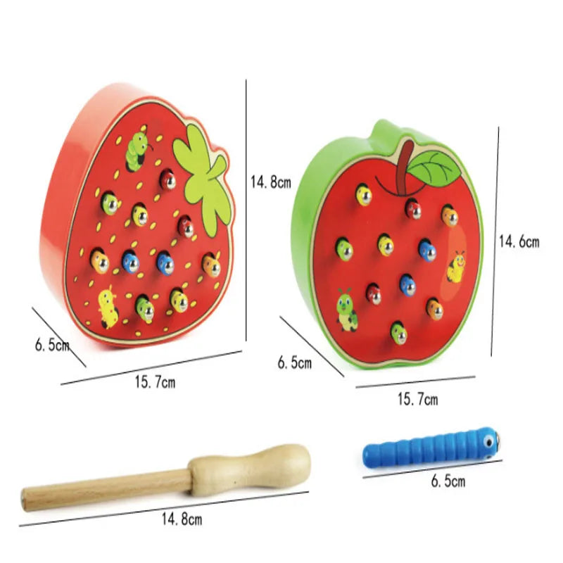Educational Wooden Catch Worm Game for Fine Motor Skill Development, Safe for Ages 3+