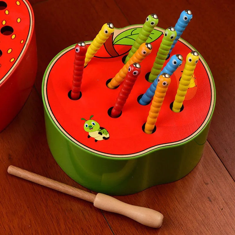 Educational Wooden Catch Worm Game for Fine Motor Skill Development, Safe for Ages 3+