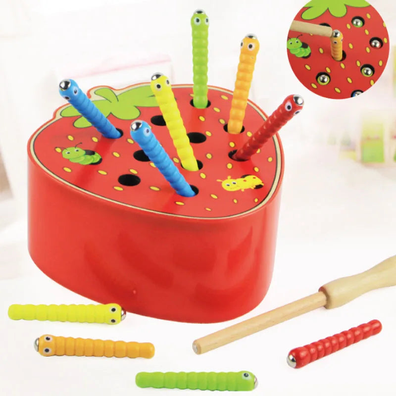 Educational Wooden Catch Worm Game for Fine Motor Skill Development, Safe for Ages 3+