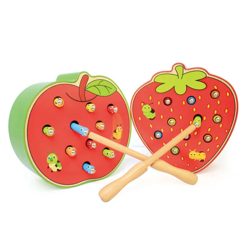 Educational Wooden Catch Worm Game for Fine Motor Skill Development, Safe for Ages 3+