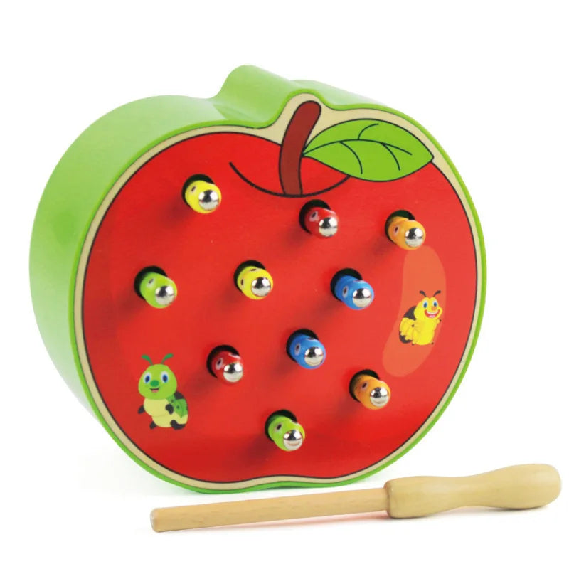 Educational Wooden Catch Worm Game for Fine Motor Skill Development, Safe for Ages 3+