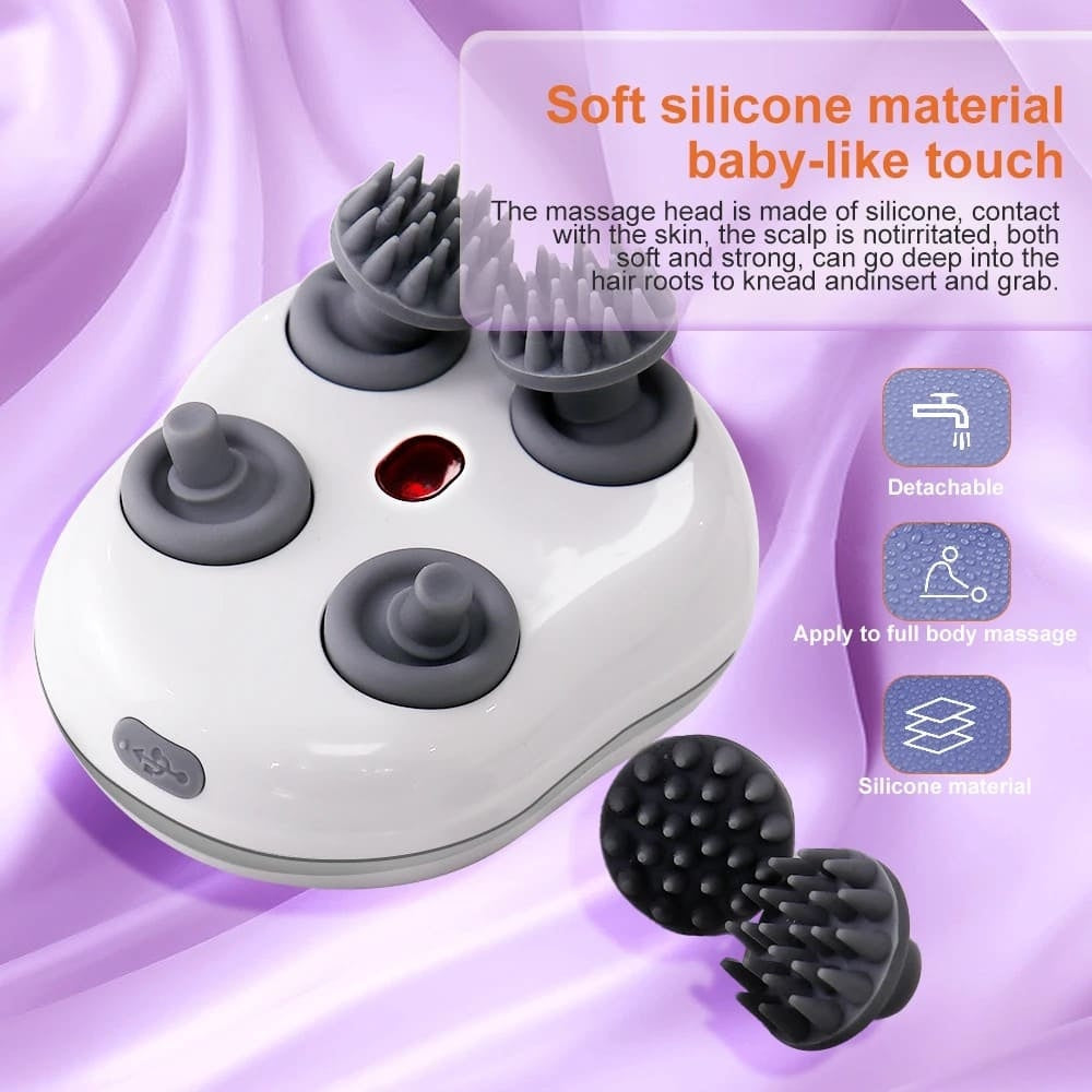 Electric Head Scalp Massager Portable Handheld Body Massager Silicone Waterproof Head Massager