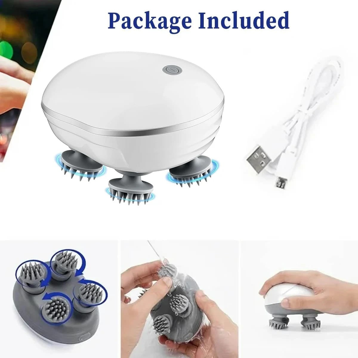 Electric Head Scalp Massager Portable Handheld Body Massager Silicone Waterproof Head Massager