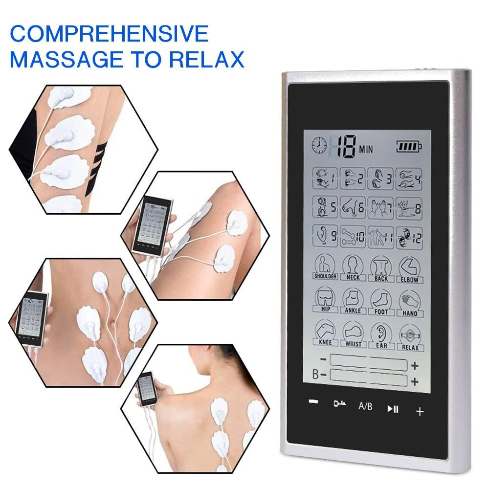 Electric Pulse Massager TENS Muscle Stimulator Physical Therapy Equipment with 24 Modes, EMS Function, and Rechargeable Massage Machine