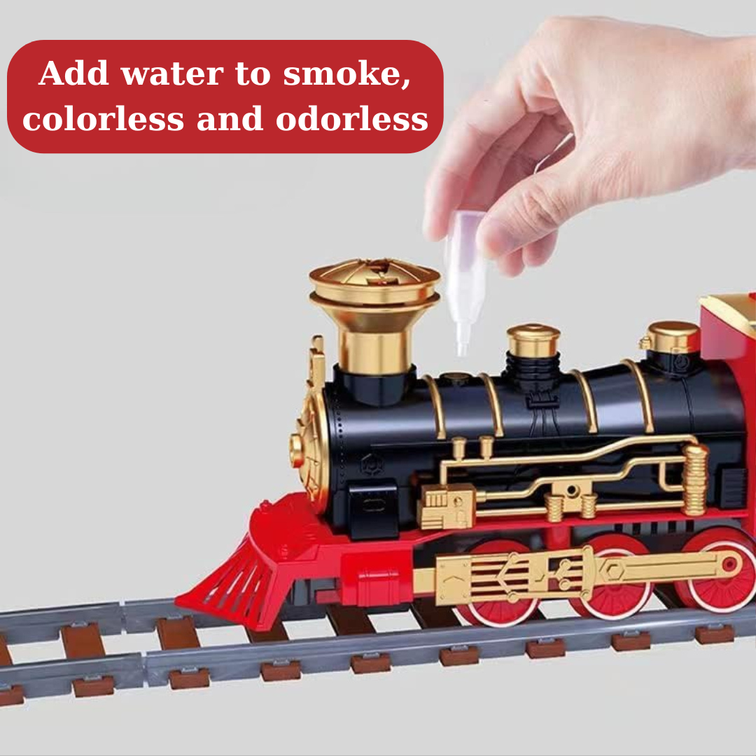 Electric Christmas Steam Train Set with Lights and Sounds, Toy Railway Decoration for Kids Under the Christmas Tree