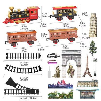 Electric Christmas Steam Train Set with Lights and Sounds, Toy Railway Decoration for Kids Under the Christmas Tree