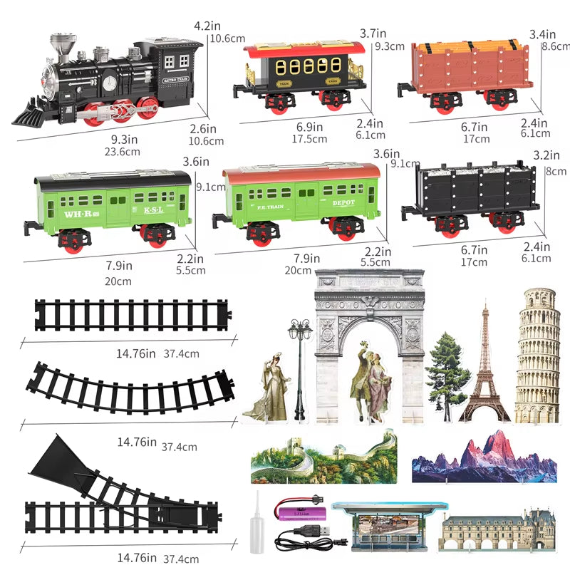 Electric Christmas Steam Train Set with Lights and Sounds, Toy Railway Decoration for Kids Under the Christmas Tree