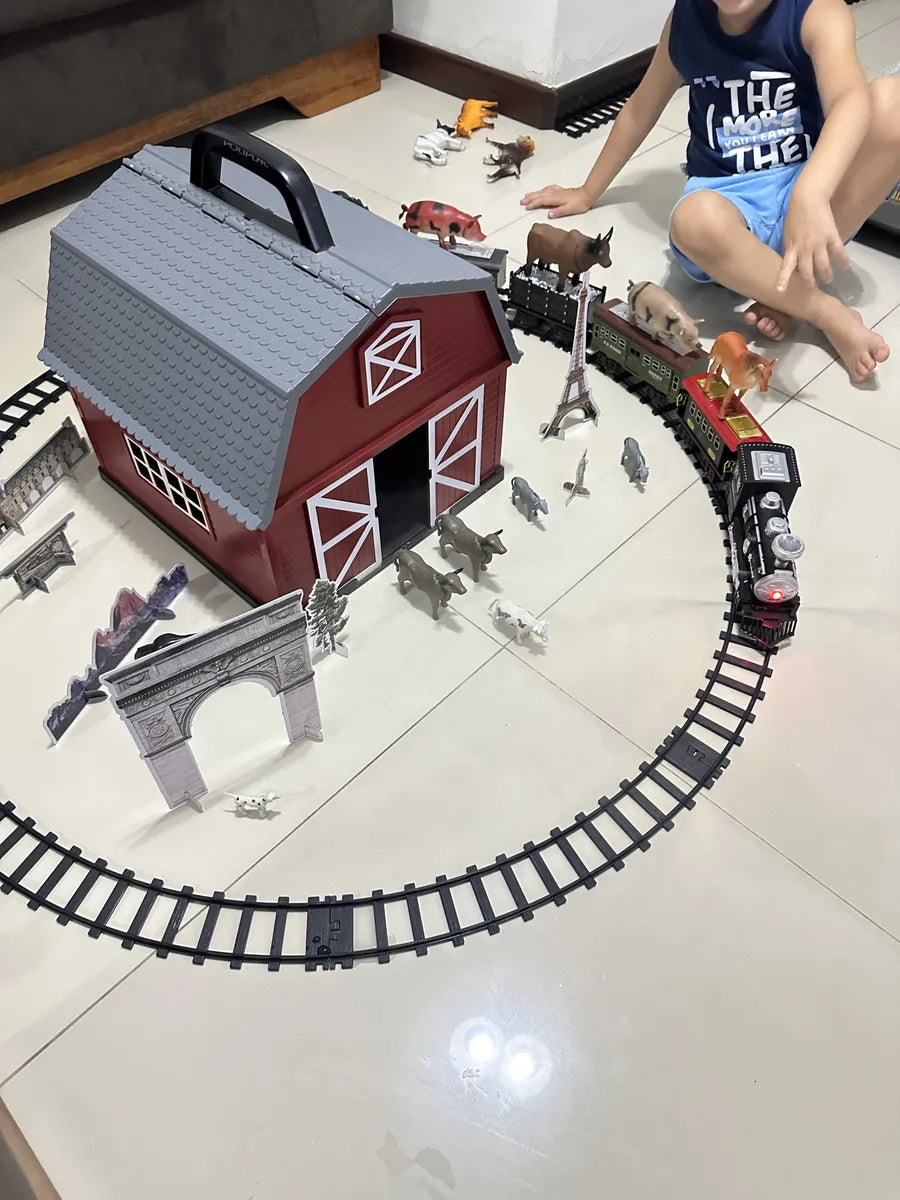 Electric Christmas Steam Train Set with Lights and Sounds, Toy Railway Decoration for Kids Under the Christmas Tree