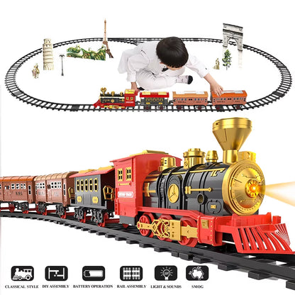 Electric Christmas Steam Train Set with Lights and Sounds, Toy Railway Decoration for Kids Under the Christmas Tree