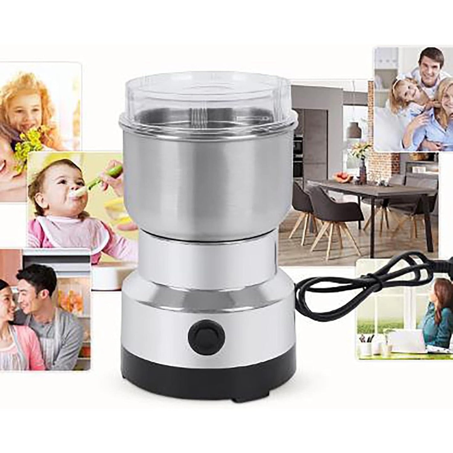 Electric Coffee Grinder and Spice Mill With Four-Edge Blade, Fine Dry Grinding, Electric Milling Function