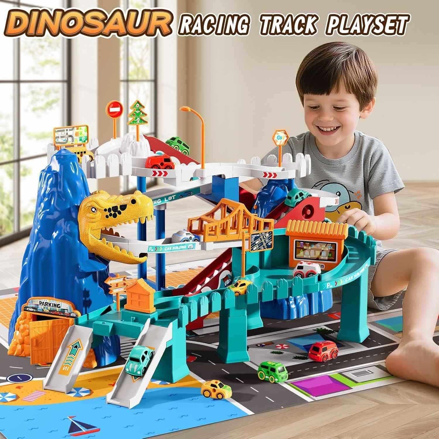 Electric Dinosaur Mountain Track Car with Multi-Floors, Various PCS - Safe for Ages 3+