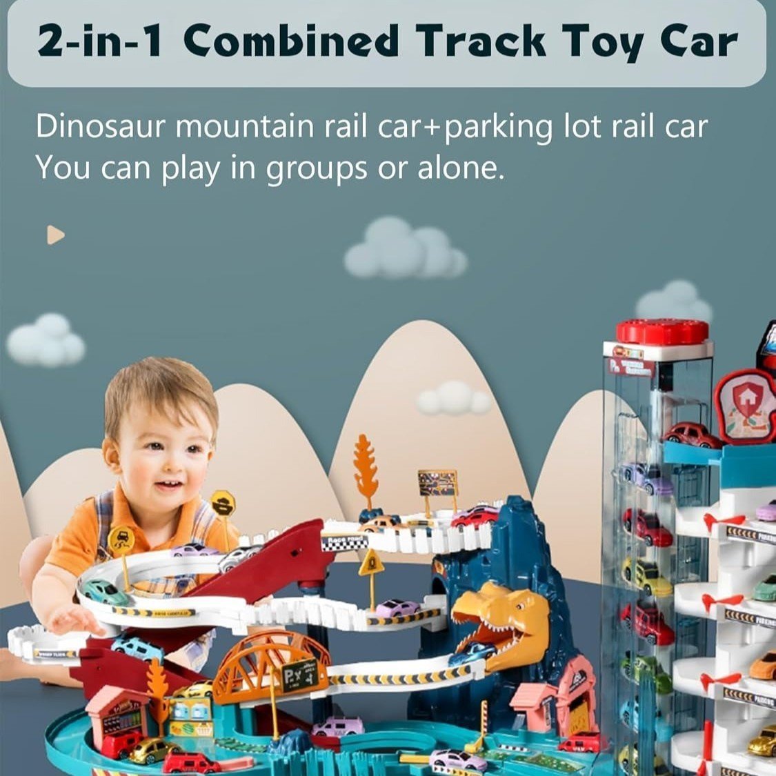 Electric Dinosaur Mountain Track Car with Multi-Floors, Various PCS - Safe for Ages 3+
