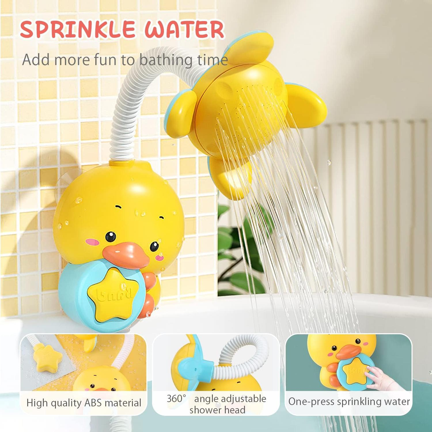Electric Duck Bath Toy Water Pump with Hand Shower Spray, Strong Suction Cups, Safe for Ages 1+