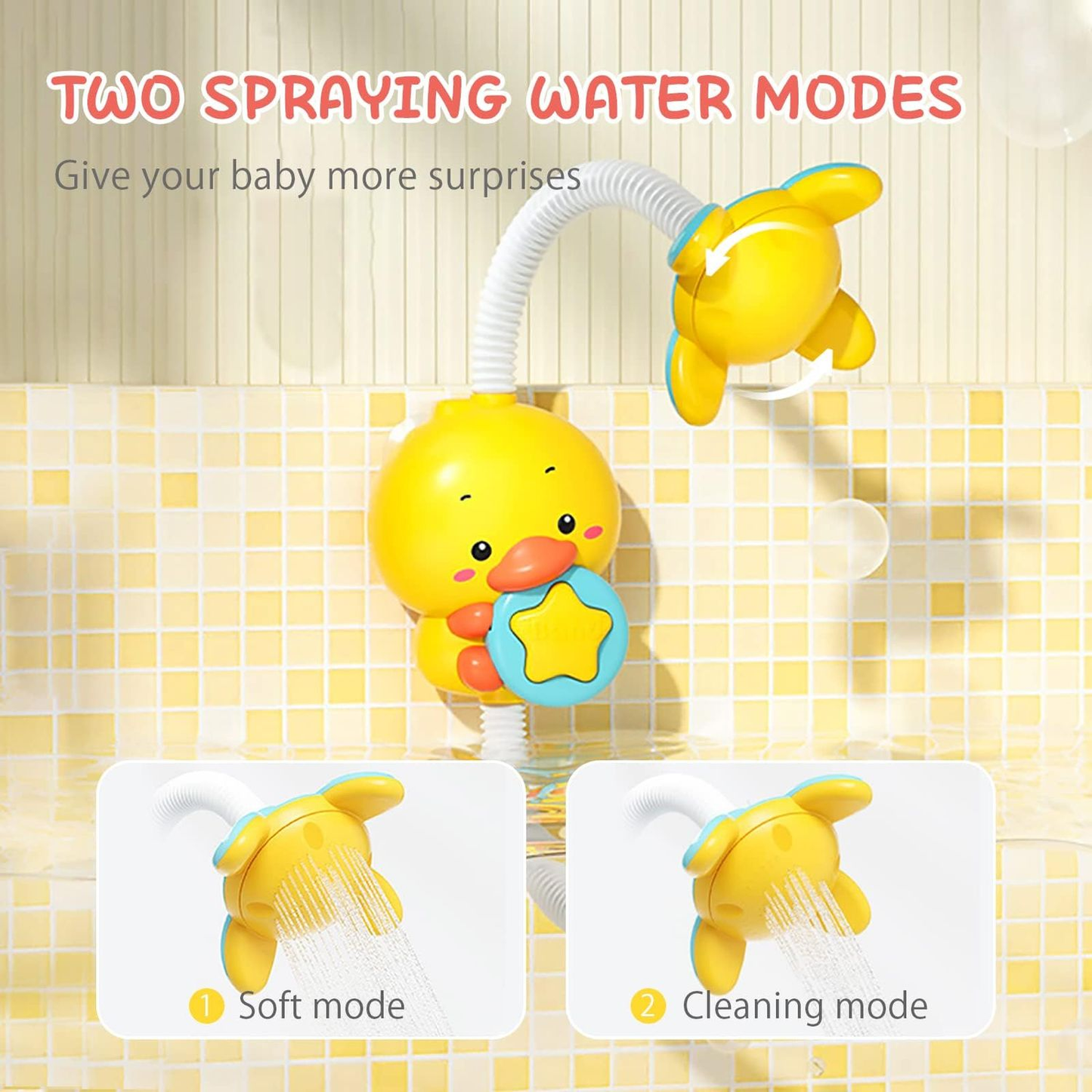 Electric Duck Bath Toy Water Pump with Hand Shower Spray, Strong Suction Cups, Safe for Ages 1+