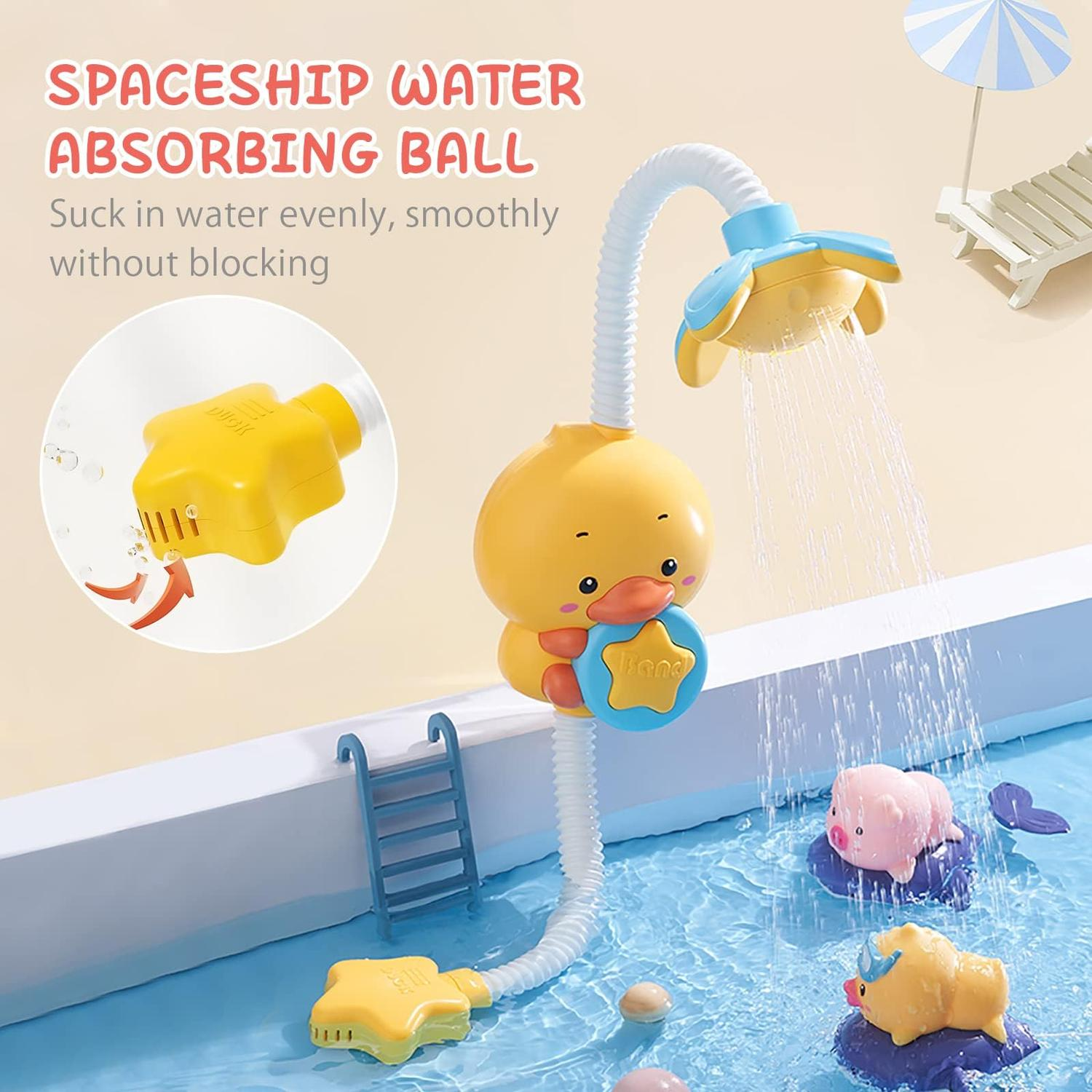 Electric Duck Bath Toy Water Pump with Hand Shower Spray, Strong Suction Cups, Safe for Ages 1+