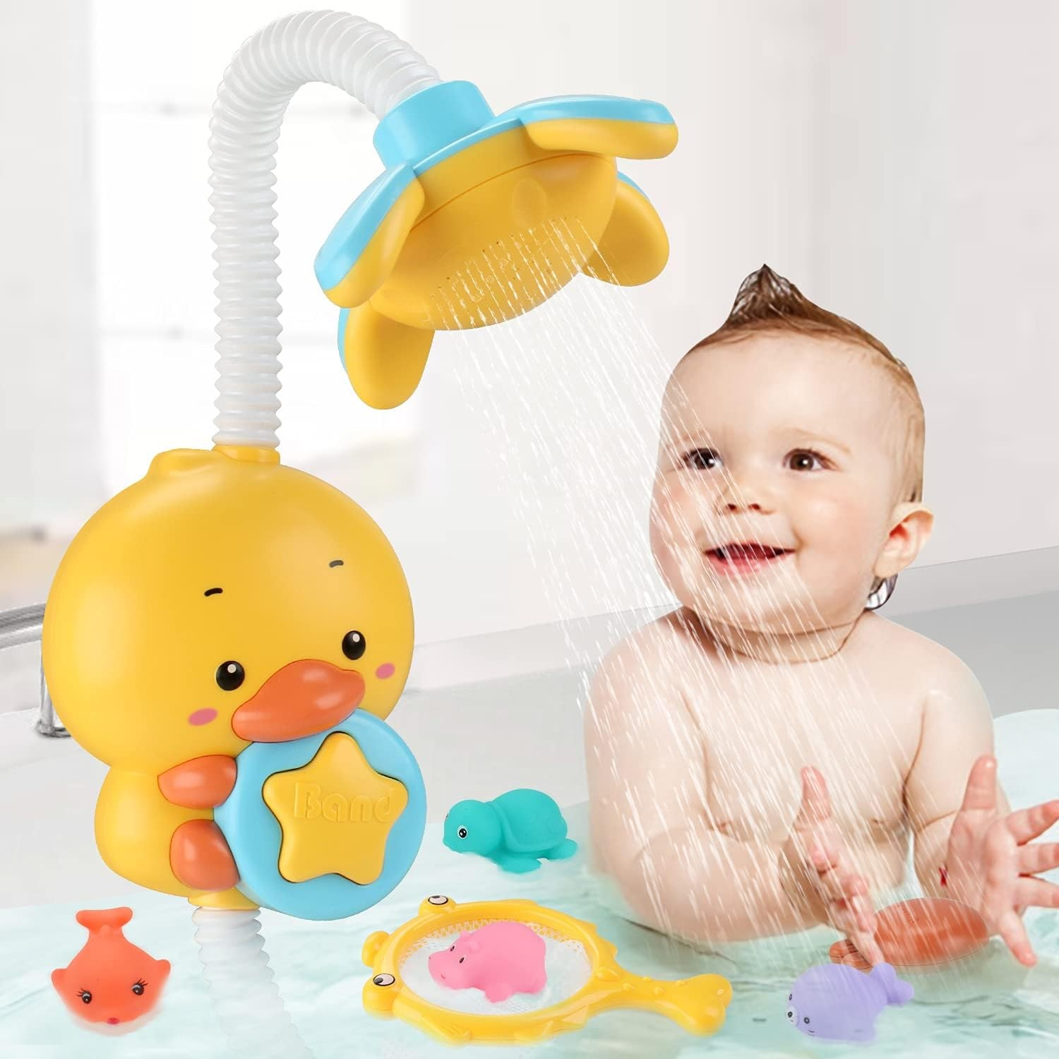 Electric Duck Bath Toy Water Pump with Hand Shower Spray, Strong Suction Cups, Safe for Ages 1+