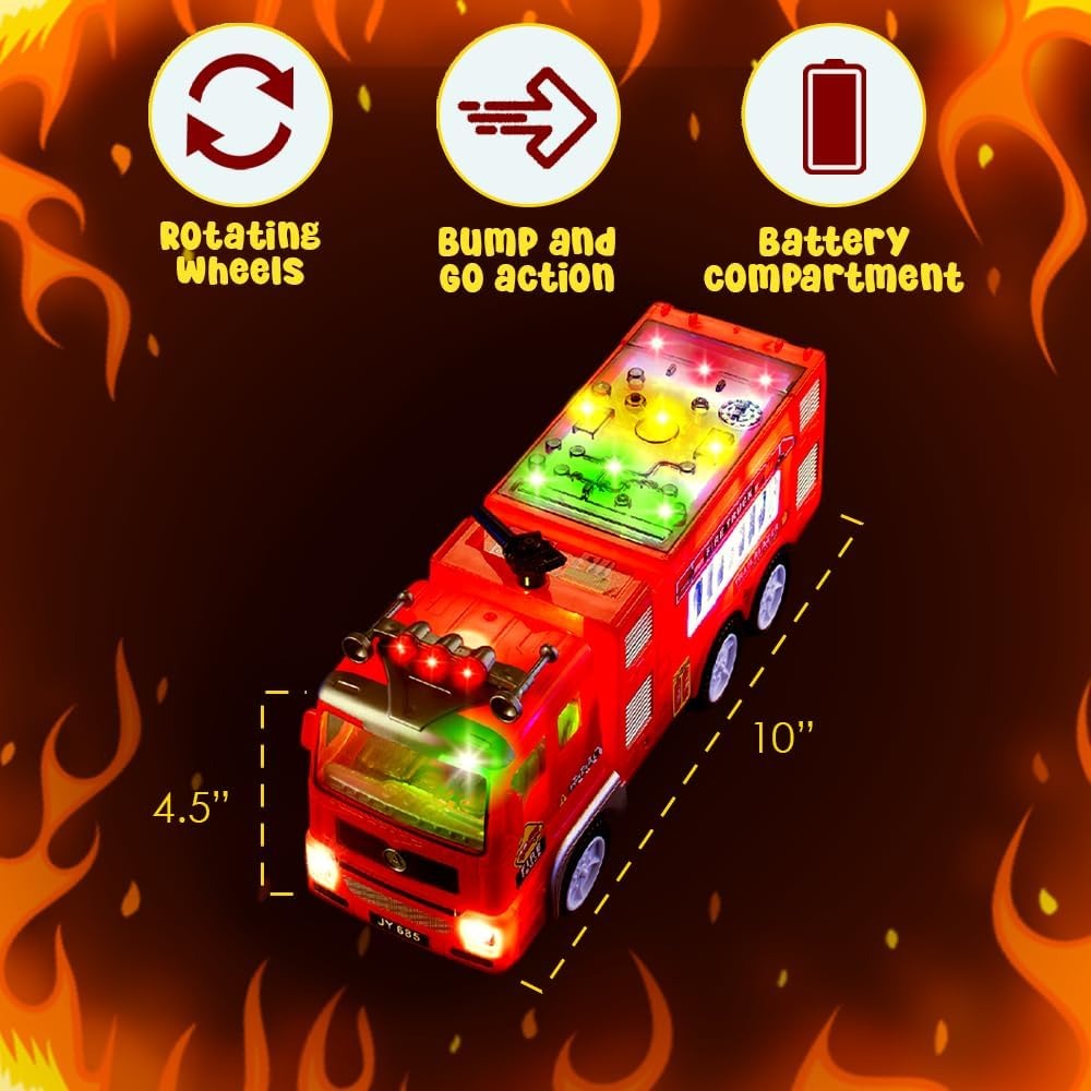 Electric Fire Engine Toy With Lights For Children, Real Siren Sounds, Safe ABS Material, Suitable for Kids 3+