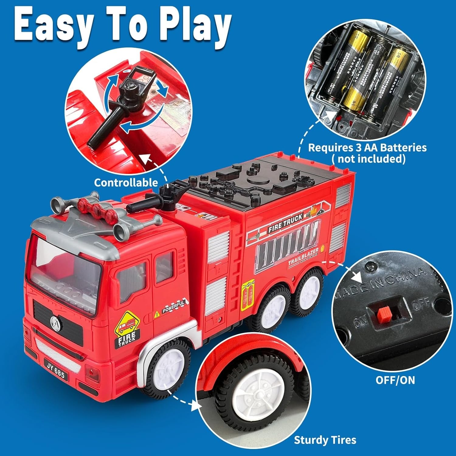 Electric Fire Engine Toy With Lights For Children, Real Siren Sounds, Safe ABS Material, Suitable for Kids 3+
