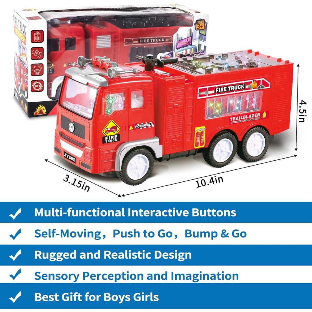 Electric Fire Engine Toy With Lights For Children, Real Siren Sounds, Safe ABS Material, Suitable for Kids 3+