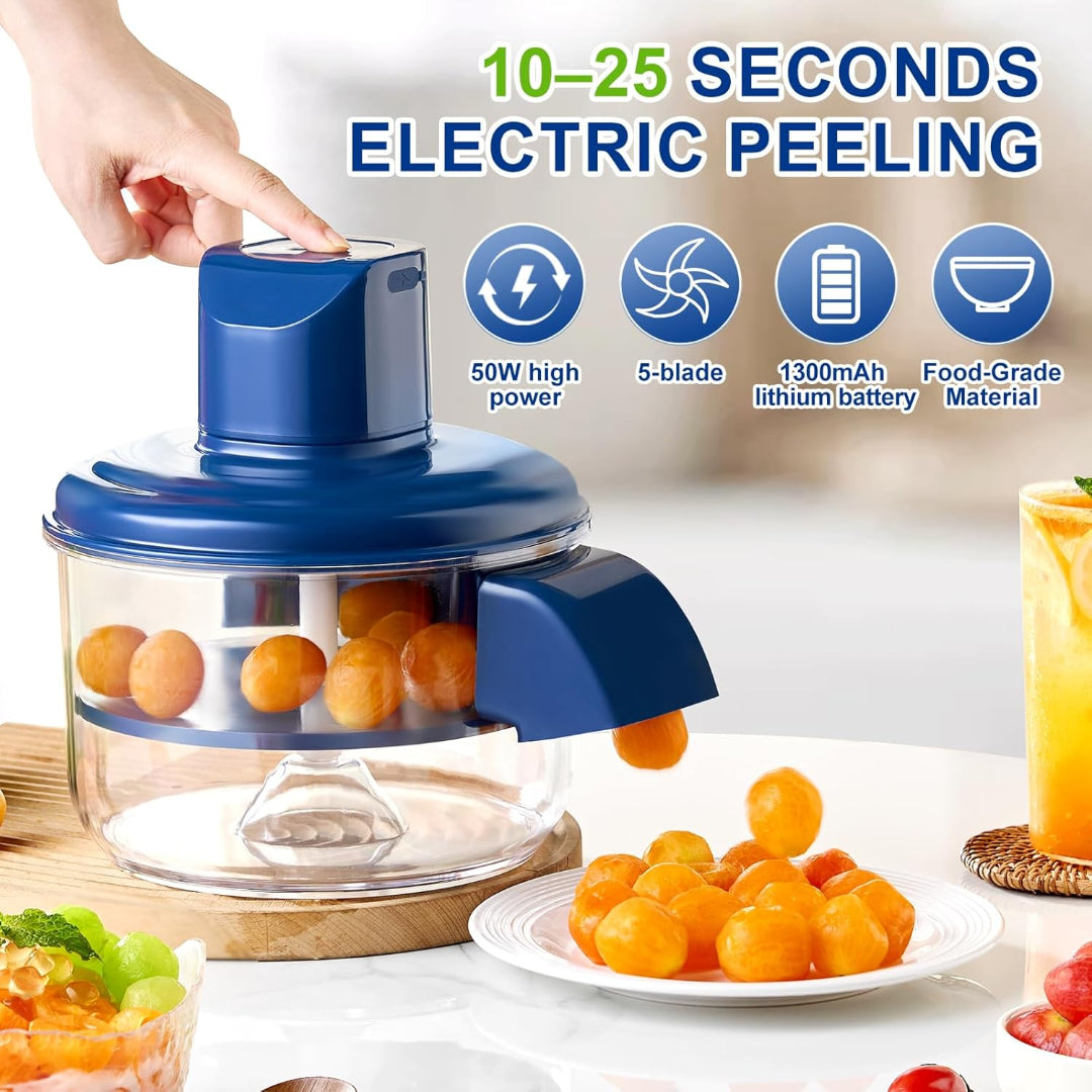 Electric Fruit and Vegetable Peeler with One-Touch Automatic Peeling and 5-Blade Stainless Steel Clamshell Design