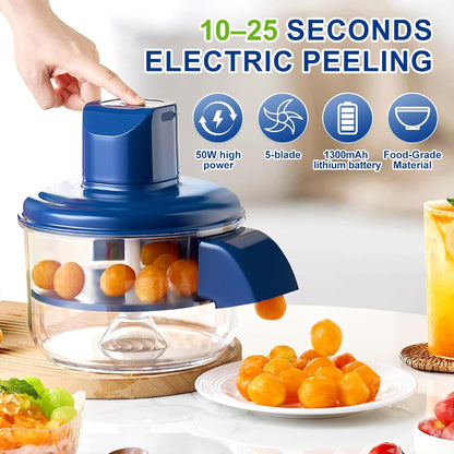 Electric Fruit and Vegetable Peeler with One-Touch Automatic Peeling and 5-Blade Stainless Steel Clamshell Design