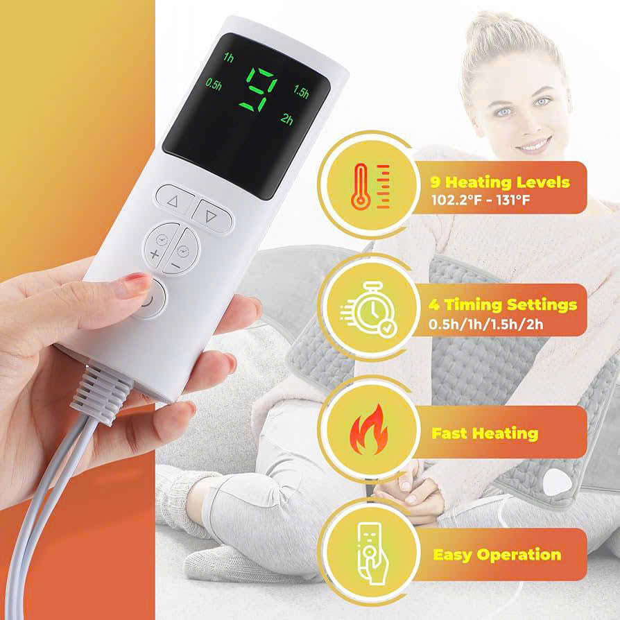 Electric Heating Pad with Controller, Safe Materials, Easy-to-Clean Design and Foldable Portability