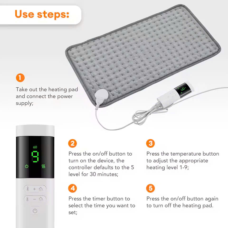 Electric Heating Pad with Controller, Safe Materials, Easy-to-Clean Design and Foldable Portability