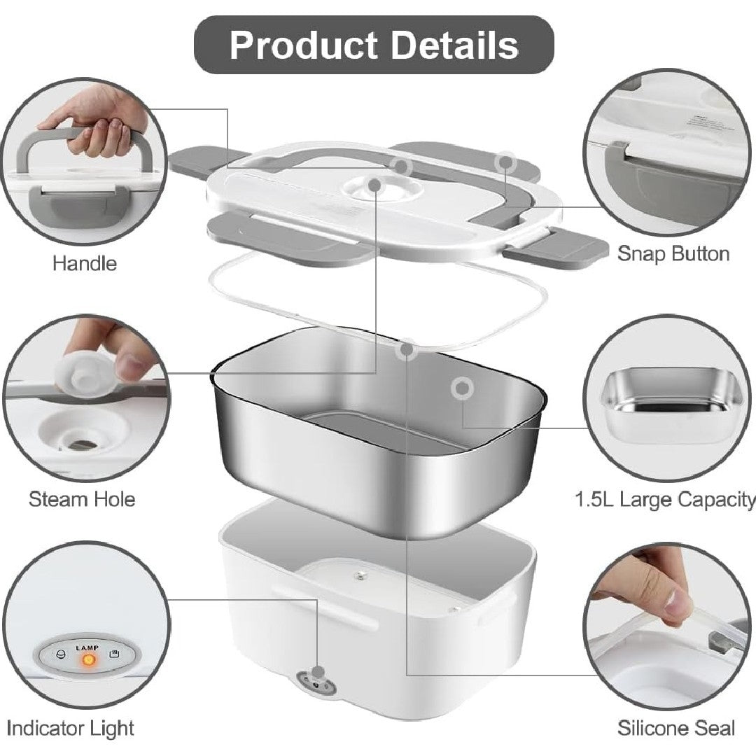 Electric Lunch Box -  Portable Food Warmer - Leakproof Stainless Steel Container & Insulated Bag