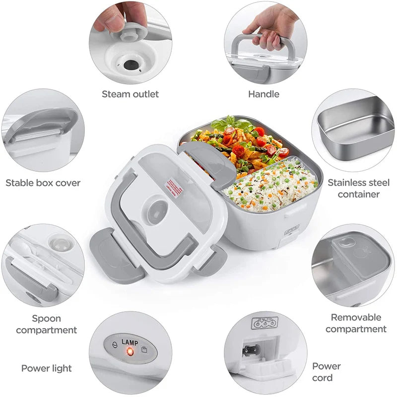 Electric Lunch Box -  Portable Food Warmer - Leakproof Stainless Steel Container & Insulated Bag