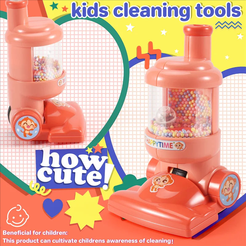 Electric Mini Vacuum Cleaner Toy with Flashing Lights, 90° Folding, Rotating Beads While Pushing, Safe for Ages 3+