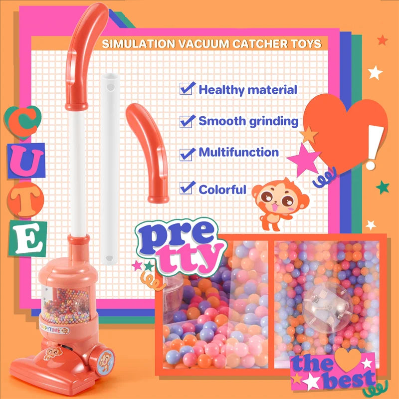 Electric Mini Vacuum Cleaner Toy with Flashing Lights, 90° Folding, Rotating Beads While Pushing, Safe for Ages 3+