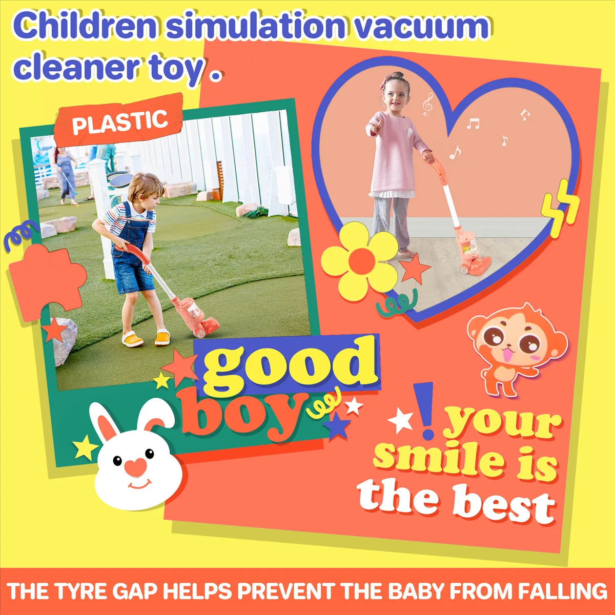 Electric Mini Vacuum Cleaner Toy with Flashing Lights, 90° Folding, Rotating Beads While Pushing, Safe for Ages 3+
