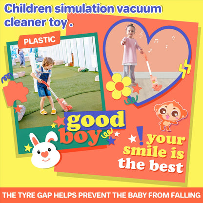 Electric Mini Vacuum Cleaner Toy with Flashing Lights, 90° Folding, Rotating Beads While Pushing, Safe for Ages 3+