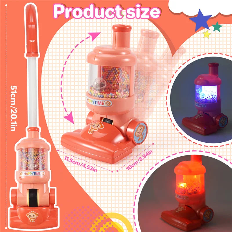 Electric Mini Vacuum Cleaner Toy with Flashing Lights, 90° Folding, Rotating Beads While Pushing, Safe for Ages 3+