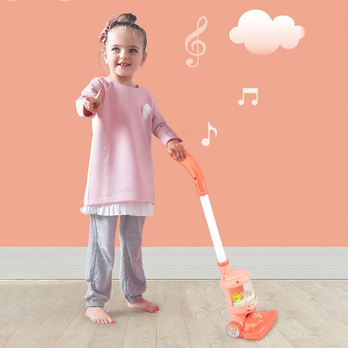 Electric Mini Vacuum Cleaner Toy with Flashing Lights, 90° Folding, Rotating Beads While Pushing, Safe for Ages 3+