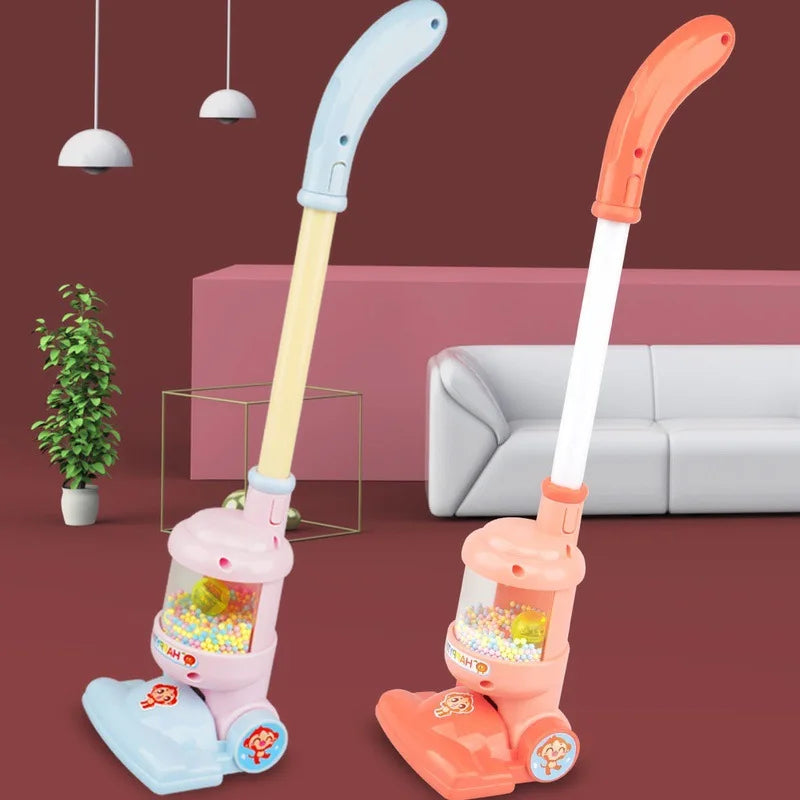 Electric Mini Vacuum Cleaner Toy with Flashing Lights, 90° Folding, Rotating Beads While Pushing, Safe for Ages 3+