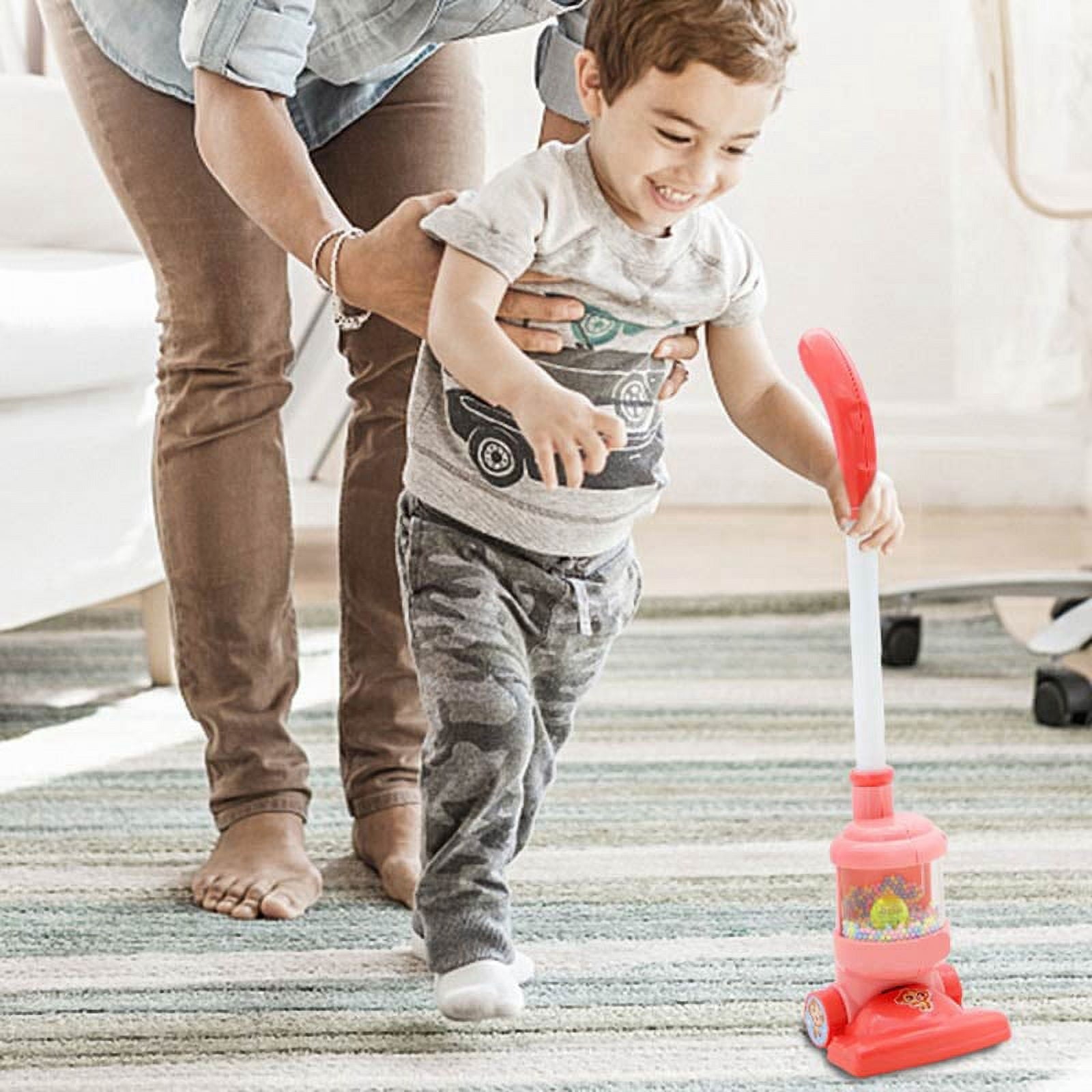 Electric Mini Vacuum Cleaner Toy with Flashing Lights, 90° Folding, Rotating Beads While Pushing, Safe for Ages 3+