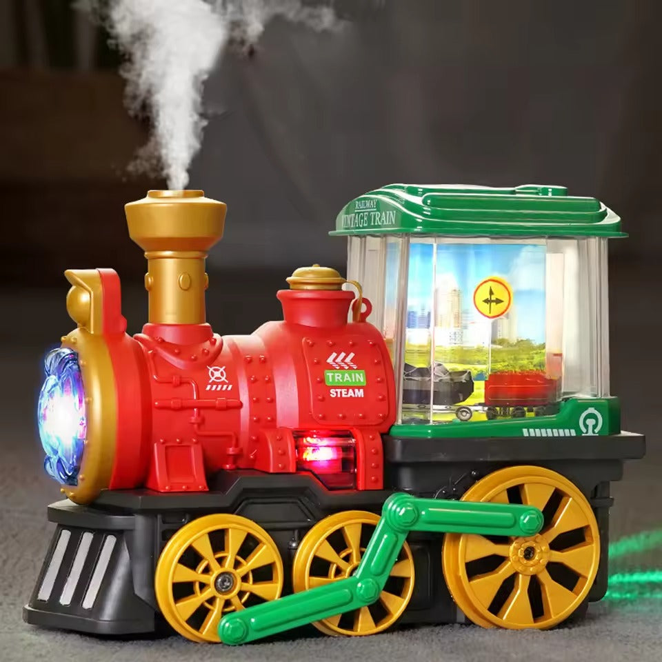 Electric Spray Steam Train Toy with Realistic Steam Release, LED Lights, Sturdy ABS - Safe for Ages 4+