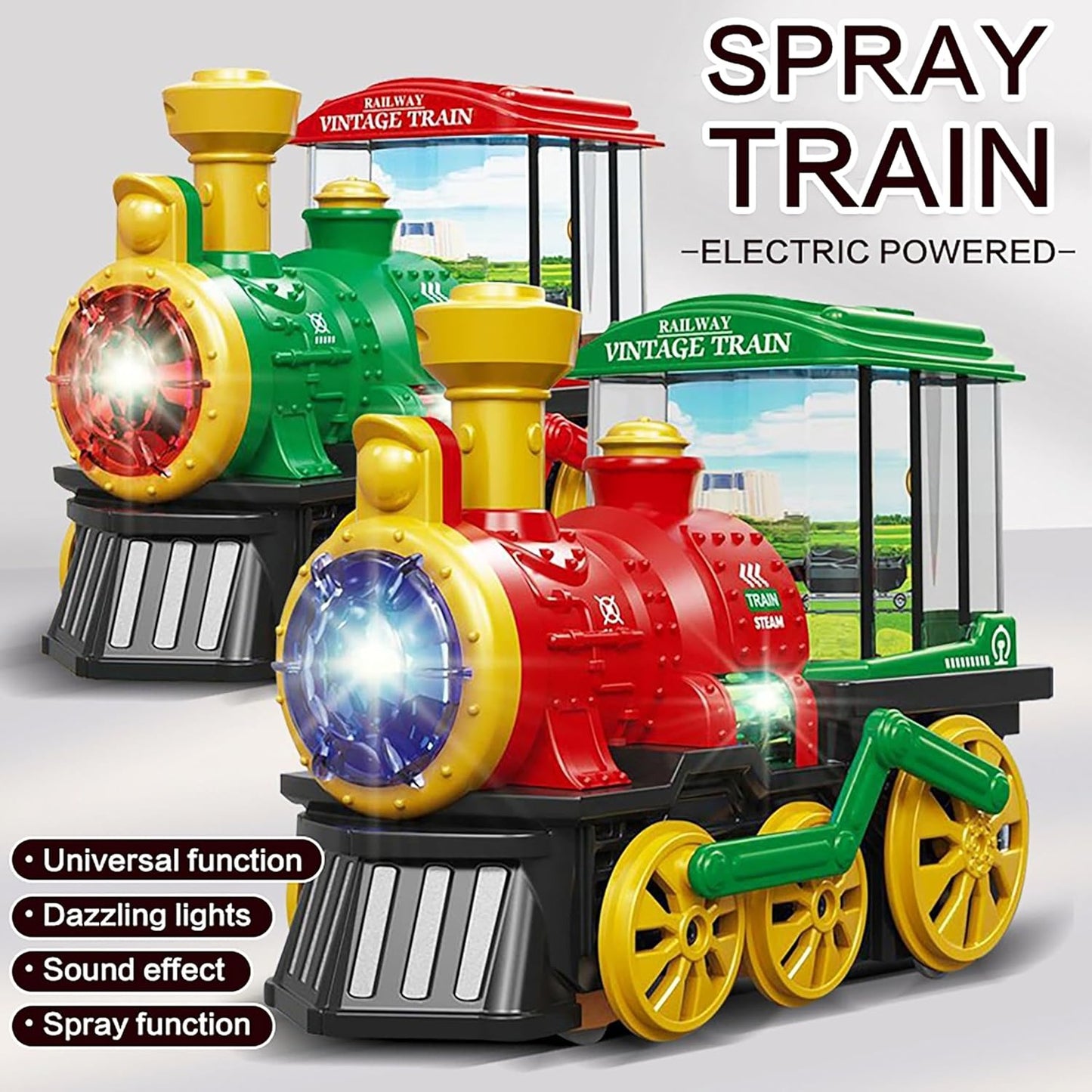 Electric Spray Steam Train Toy with Realistic Steam Release, LED Lights, Sturdy ABS - Safe for Ages 4+