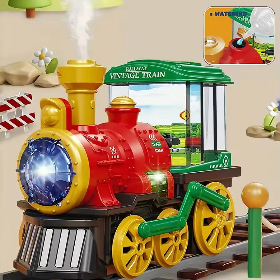 Electric Spray Steam Train Toy with Realistic Steam Release, LED Lights, Sturdy ABS - Safe for Ages 4+