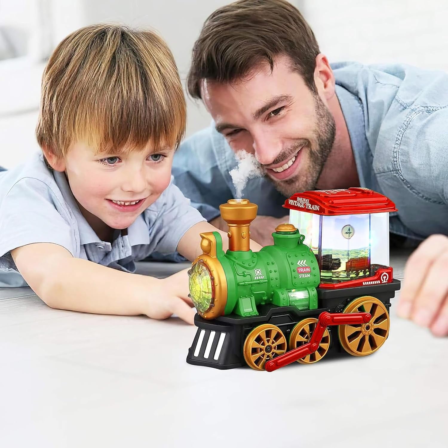 Electric Spray Steam Train Toy with Realistic Steam Release, LED Lights, Sturdy ABS - Safe for Ages 4+