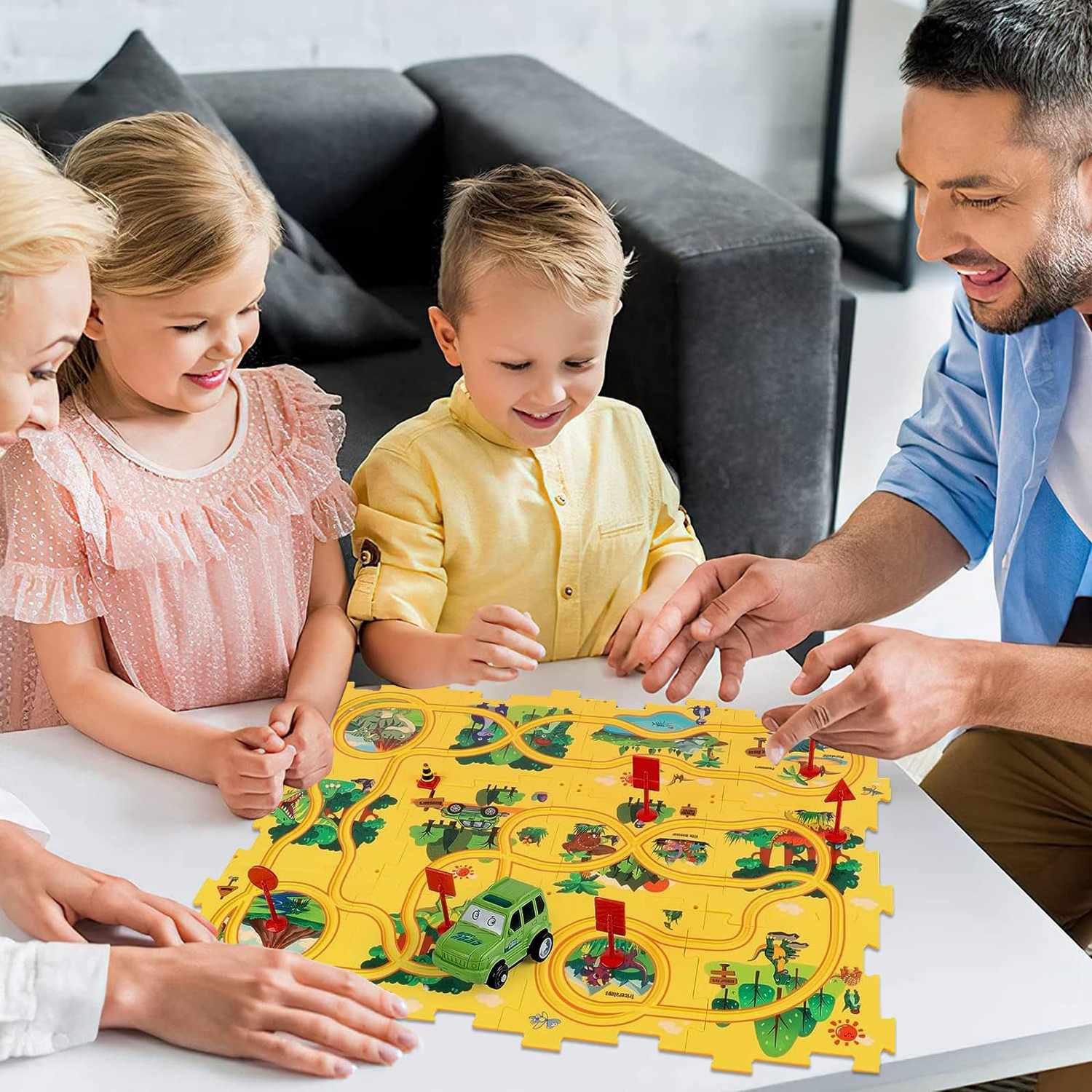 Electric Track Car Puzzle Toy with Creative Assembly, Made of Safe Plastic, Safe for Ages 3+
