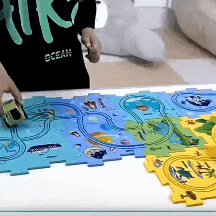 Electric Track Car Puzzle Toy with Creative Assembly, Made of Safe Plastic, Safe for Ages 3+