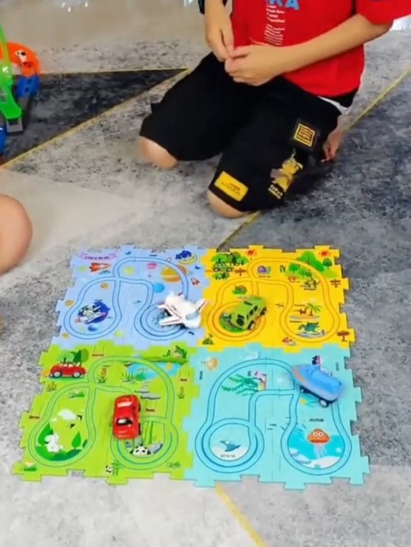 Electric Track Car Puzzle Toy with Creative Assembly, Made of Safe Plastic, Safe for Ages 3+