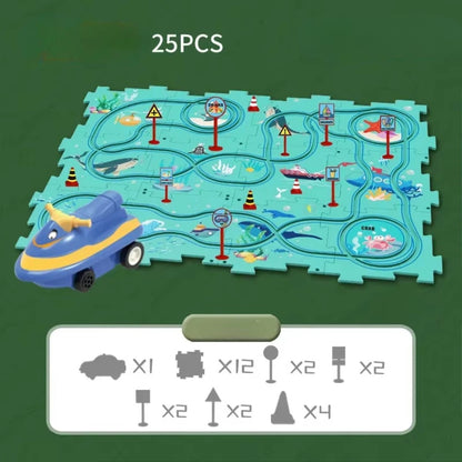 Electric Track Car Puzzle Toy with Creative Assembly, Made of Safe Plastic, Safe for Ages 3+